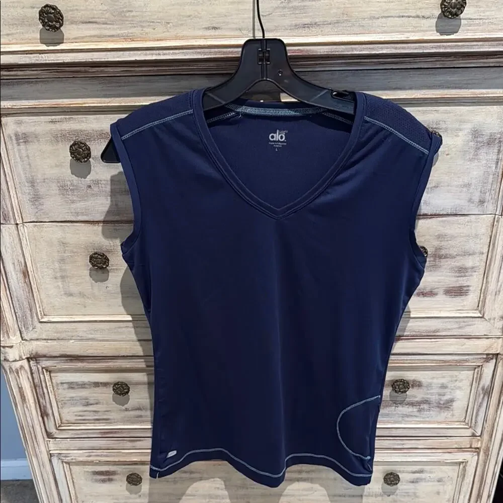 ALO Yoga Women's Navy Blue V-Neck Top